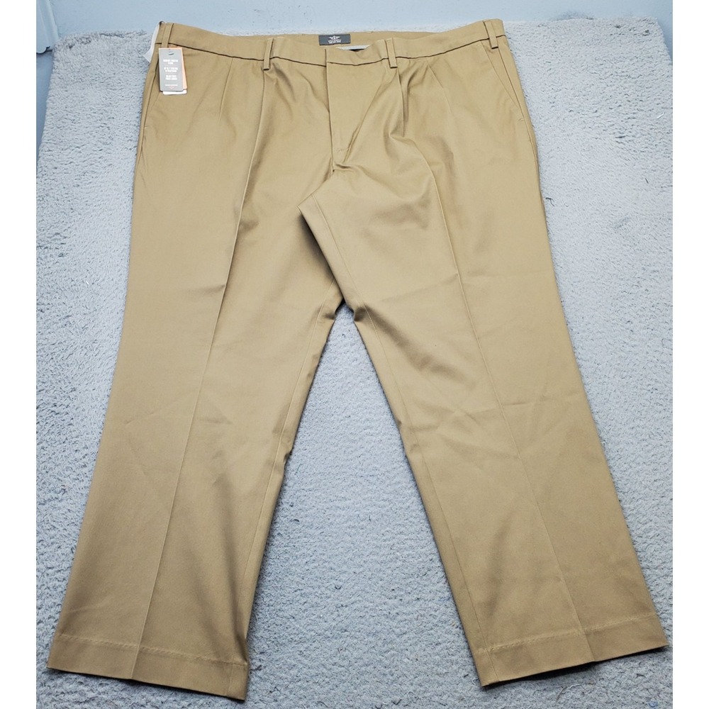 DOCKERS Khaki Pants Mens 48x30 Tan Pleated Casual Straight Leg Slash‎ Pockets